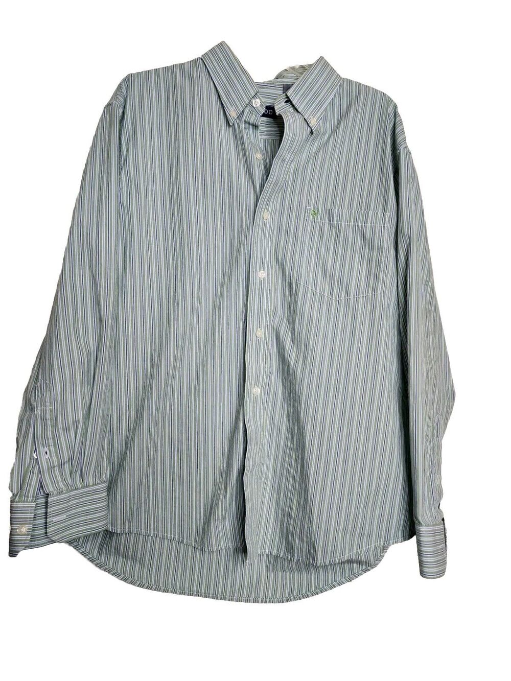 Izod Men's Long Sleeve Button Up Shirt Size Large Blue White Stripe 100% Cotton